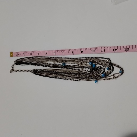 Multi layered silver chain necklace women's turquoise and clear stone beads - Picture 7 of 7